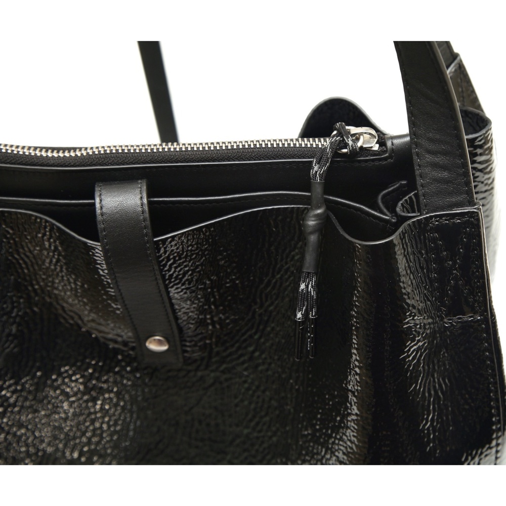 RAG & BONE Black Patent Leather Tote Bag Zipper Travel - Picture 3 of 11